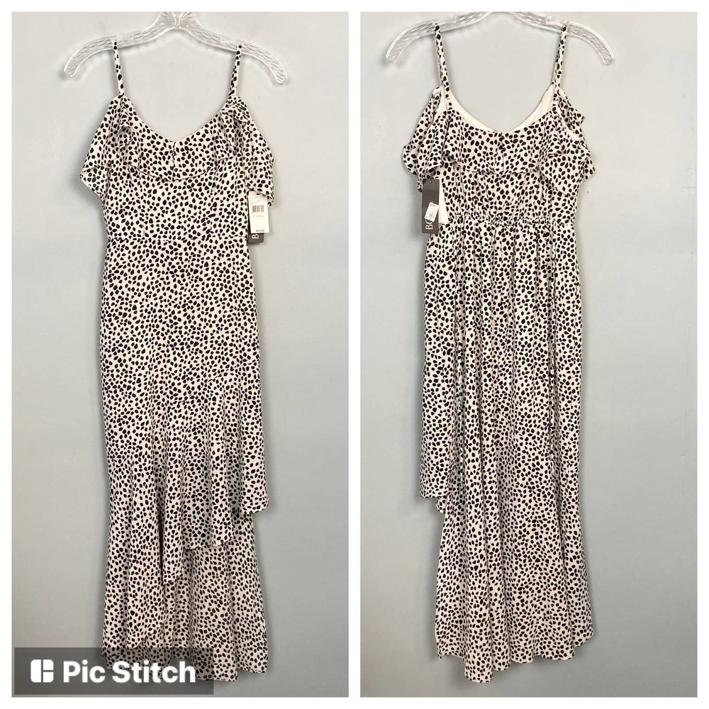 Bcx Ruffle Maxi Dress White Black Dots Off Shoulder Asymmetrical Juniors Size XS - Picture 12 of 12